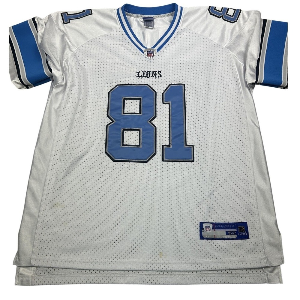 Reebok Detroit Lions Calvin Johnson 81 Jersey Size 52 White NFL Football Mesh